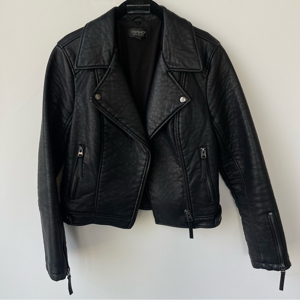 Topshop Black Faux Leather Moto Jacket